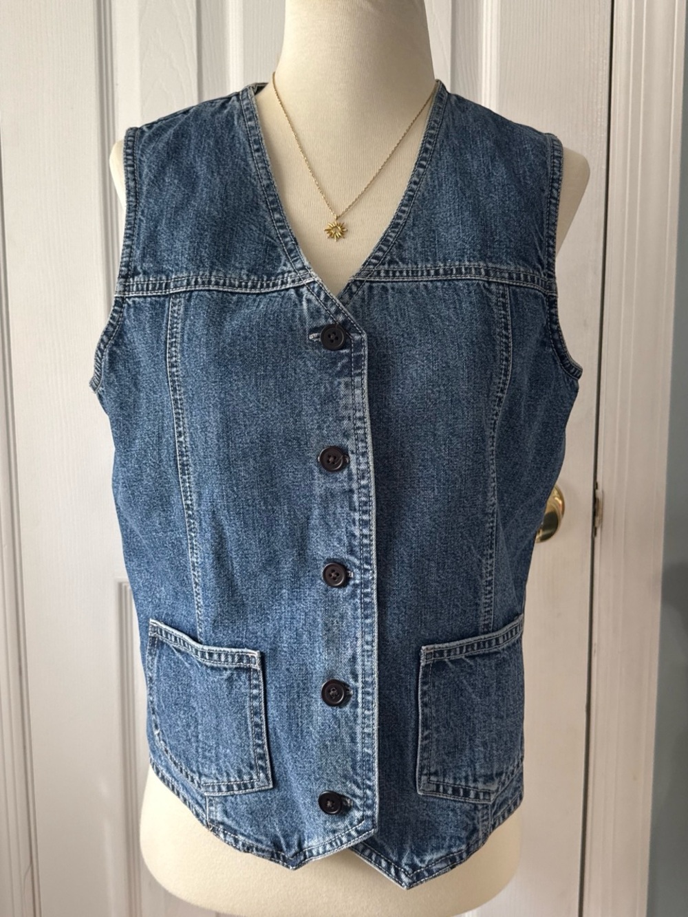 Eddie Bauer Blue Denim Button-Front Vest